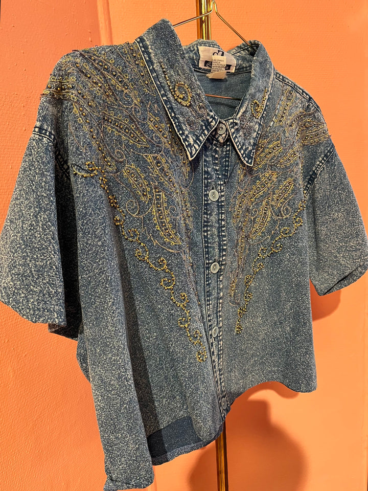 Vintage Vintage bluser L Vintagebluse - 493 Denim diamond str L