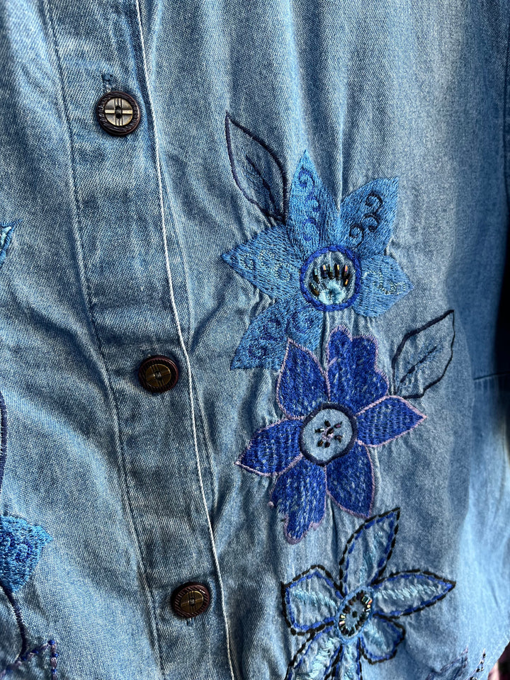 Vintage Vintage bluser M Vintagebluse - 494 Blue blomst str M