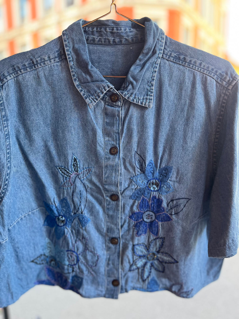Vintage Vintage bluser M Vintagebluse - 494 Blue blomst str M