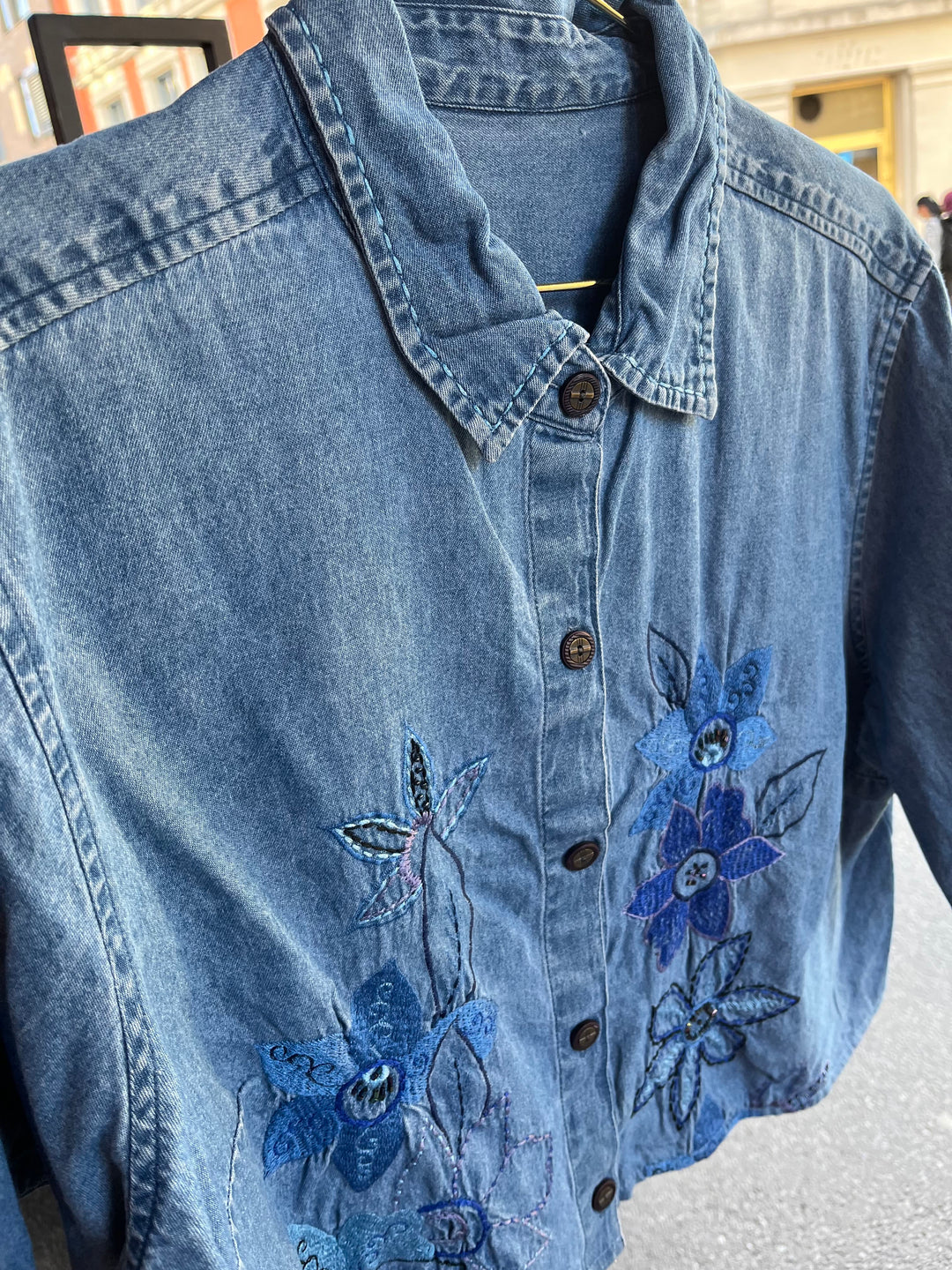 Vintage Vintage bluser M Vintagebluse - 494 Blue blomst str M