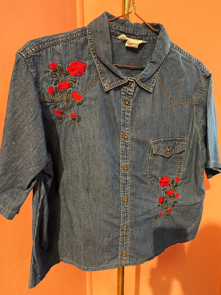 Vintage Vintage bluser M Vintagebluse - 495 Røde roser str M