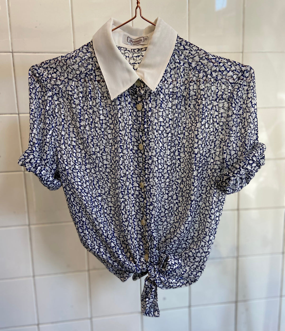 Vintage Vintage bluser S Vintagebluse - Blå blomsterdrøm, str S