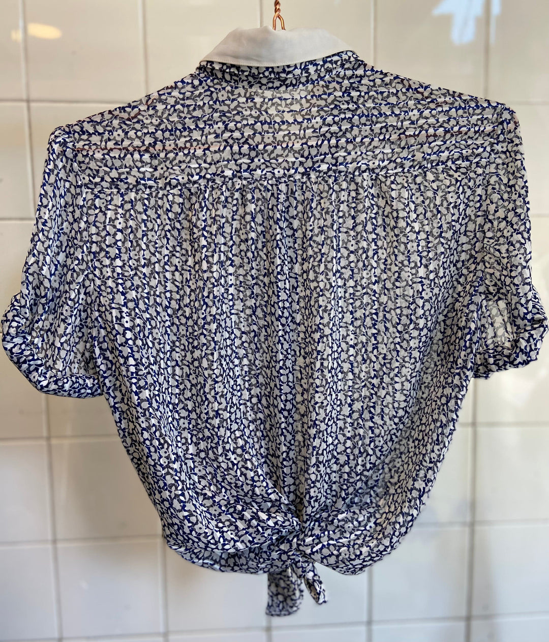 Vintage Vintage bluser S Vintagebluse - Blå blomsterdrøm, str S