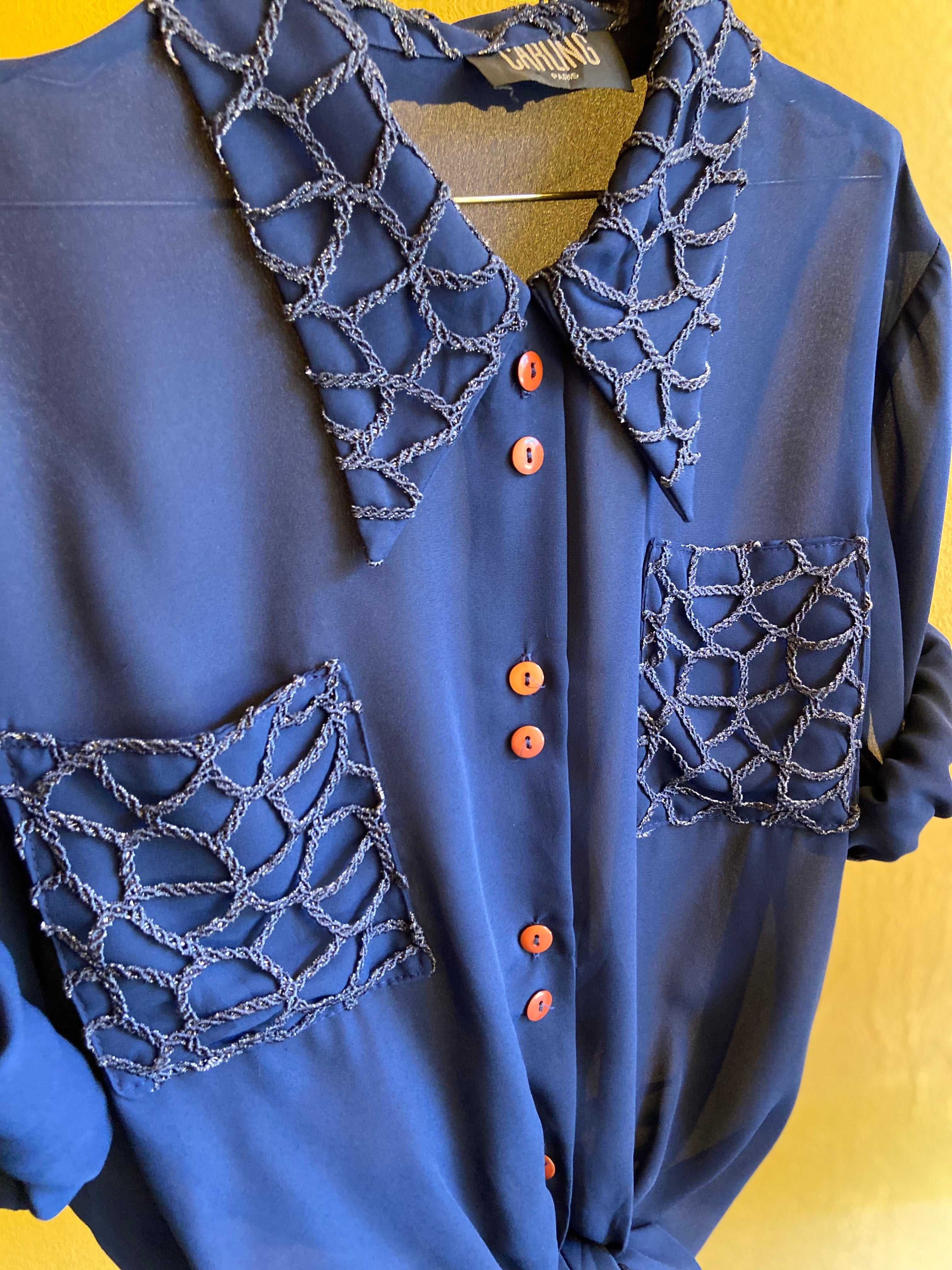 Vintage Vintage bluser XL Vintagebluse -  Blå lenker, str XL
