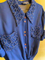 Last inn bildet i Galleri-visningsprogrammet, Vintage Vintage bluser XL Vintagebluse -  Blå lenker, str XL
