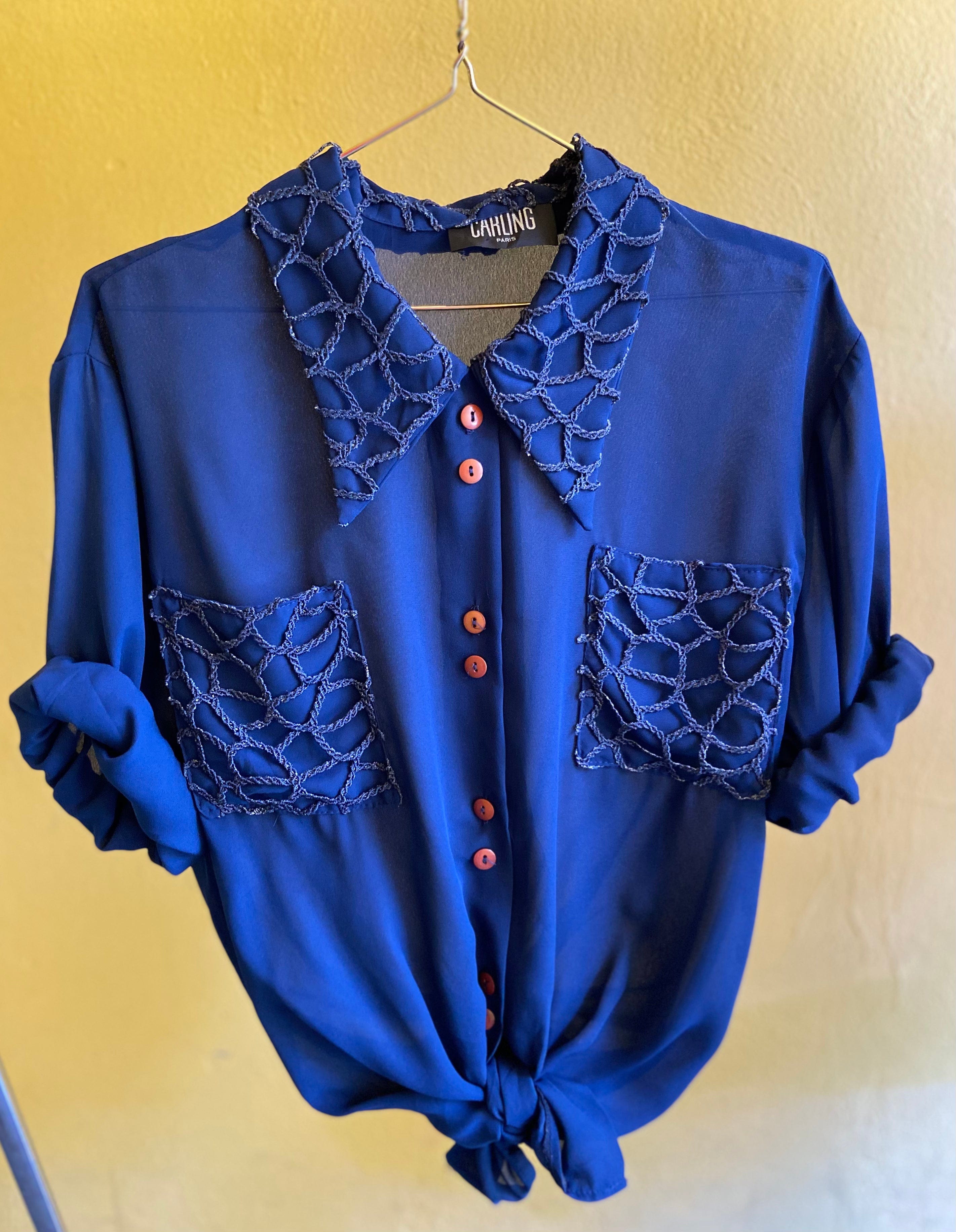 Vintage Vintage bluser XL Vintagebluse -  Blå lenker, str XL