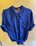 Last inn bildet i Galleri-visningsprogrammet, Vintage Vintage bluser XL Vintagebluse -  Blå lenker, str XL
