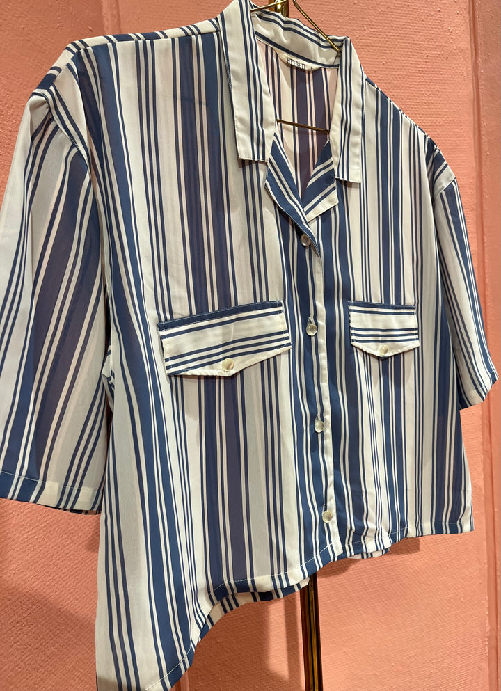 Vintage Vintage bluser L Vintagebluse - Blå stripedrøm, str L