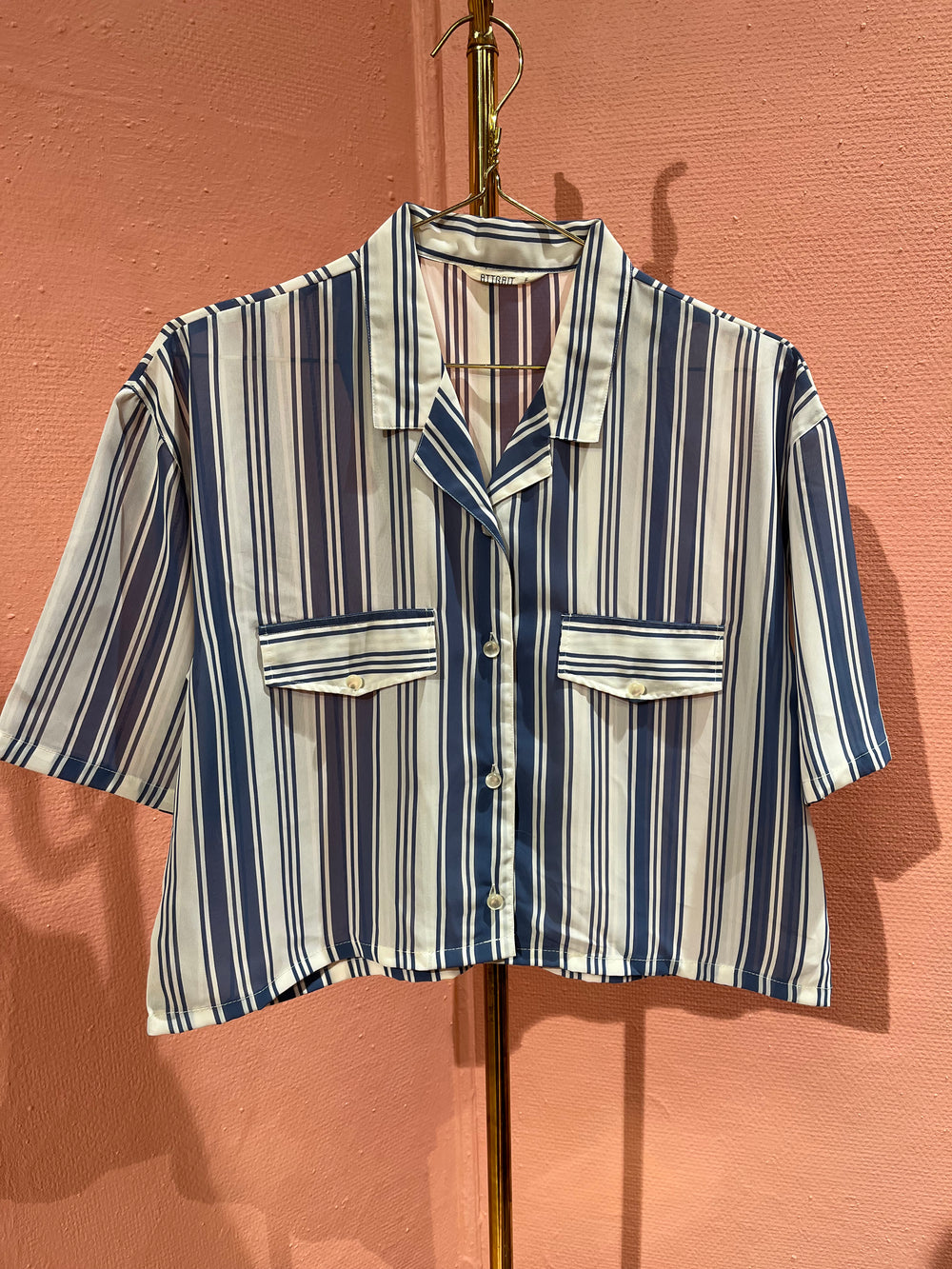 Vintage Vintage bluser L Vintagebluse - Blå stripedrøm, str L