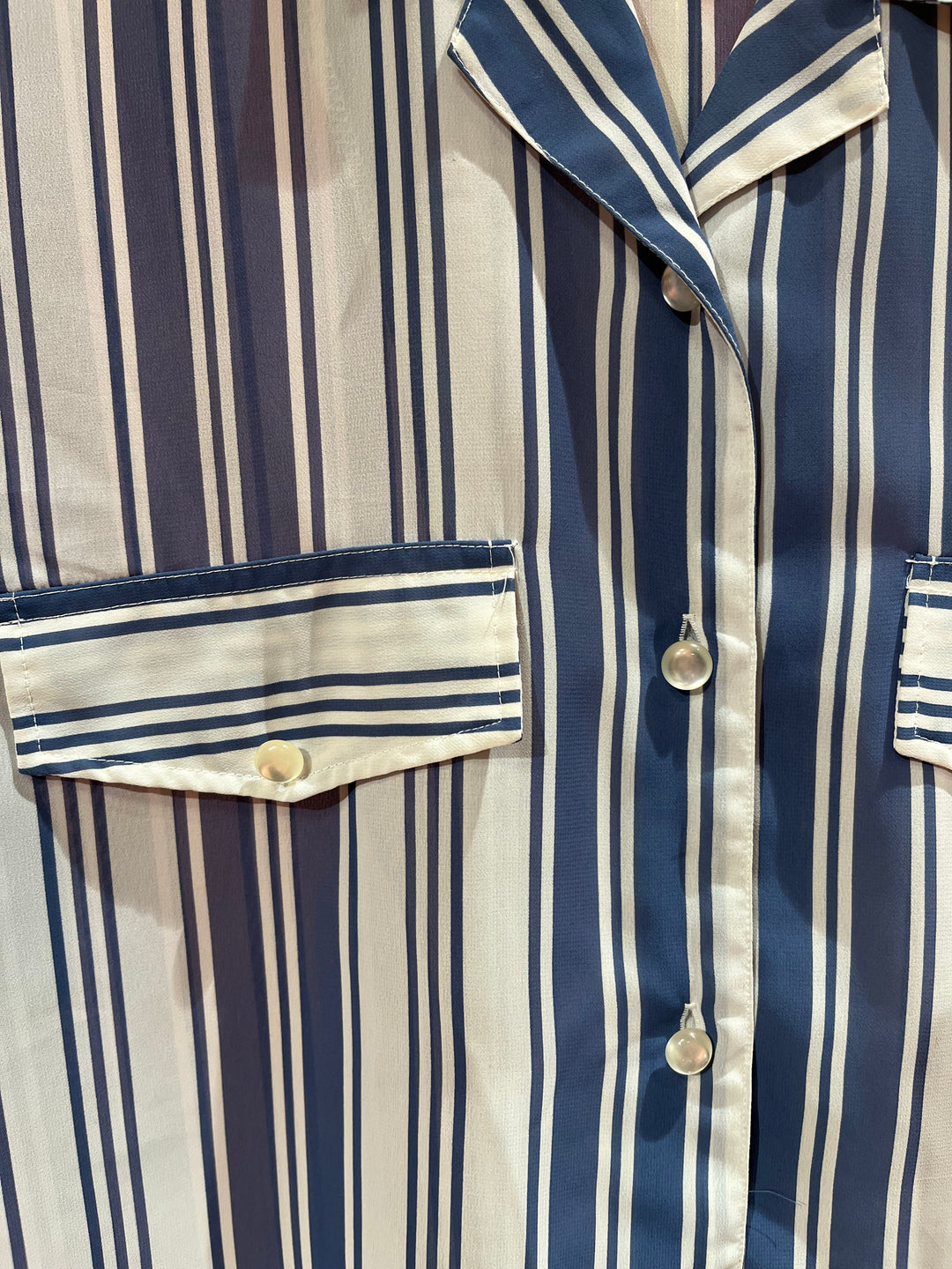 Vintage Vintage bluser L Vintagebluse - Blå stripedrøm, str L