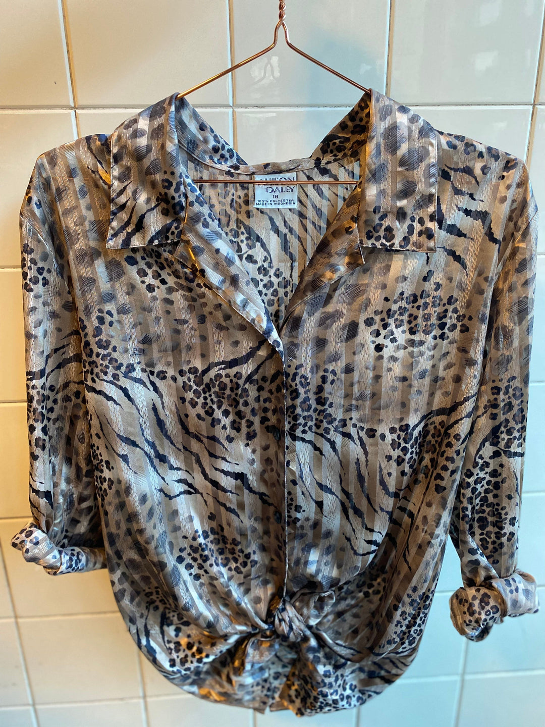 Vintage Vintage bluser XXL Vintagebluse - Gylden safari, str XXL