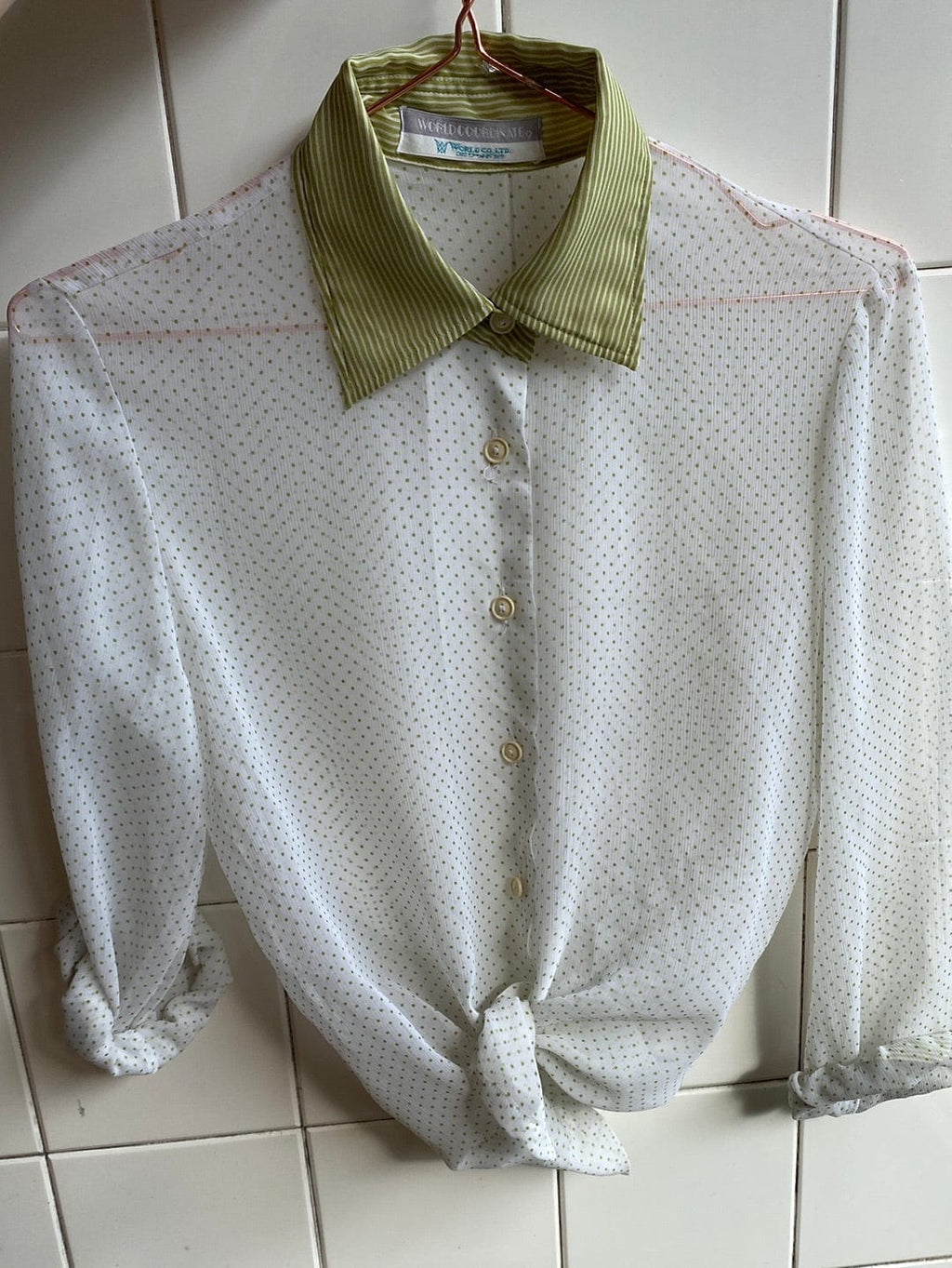 Vintage Vintage bluser XS Vintagebluse - Olivengrønne dots, str XS