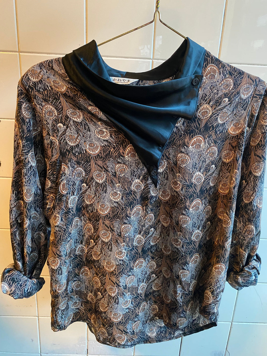 Vintage Vintage bluser L Vintagebluse - Påfugel, str L
