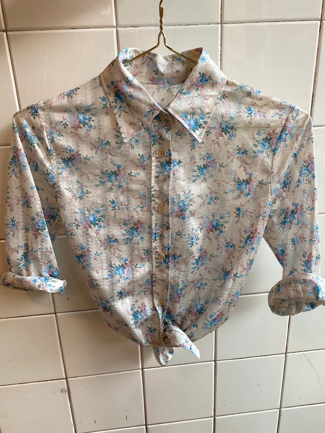 Vintage Vintage bluser XS Vintagebluse - Romantisk hullmønstret, str XS