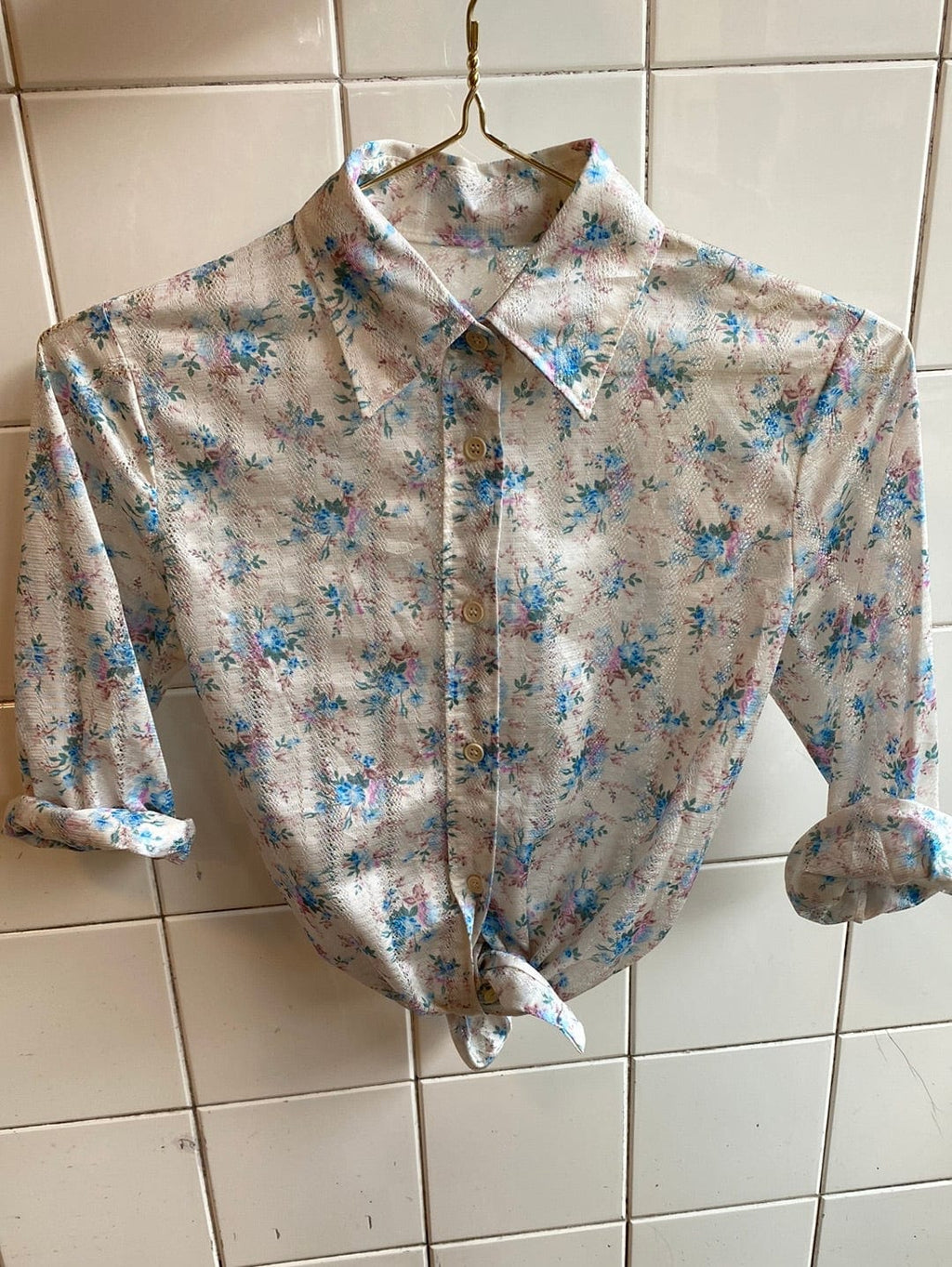 Vintage Vintage bluser XS Vintagebluse - Romantisk hullmønstret, str XS