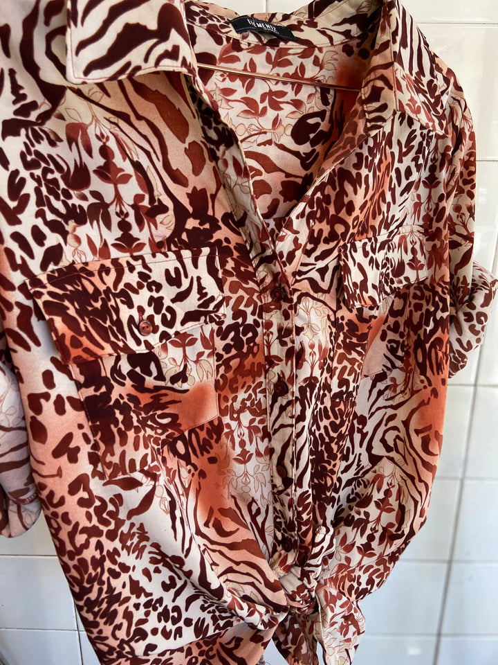 Vintage Vintage bluser L Vintagebluse - Rosa leopard, str 4XL