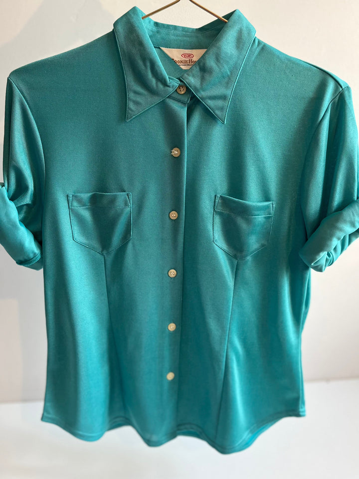 Vintage Vintage bluser XS Vintagebluse - Shiny turkis, str XS