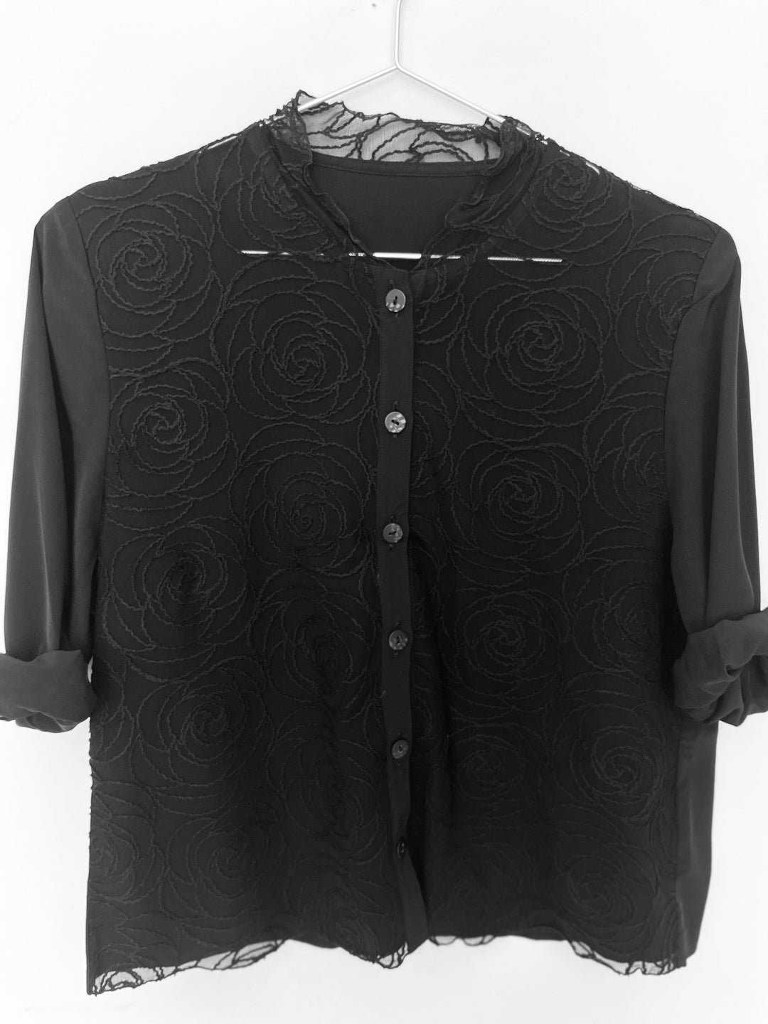 Vintage Vintage bluser S Vintagebluse -  Sorte roser, str S