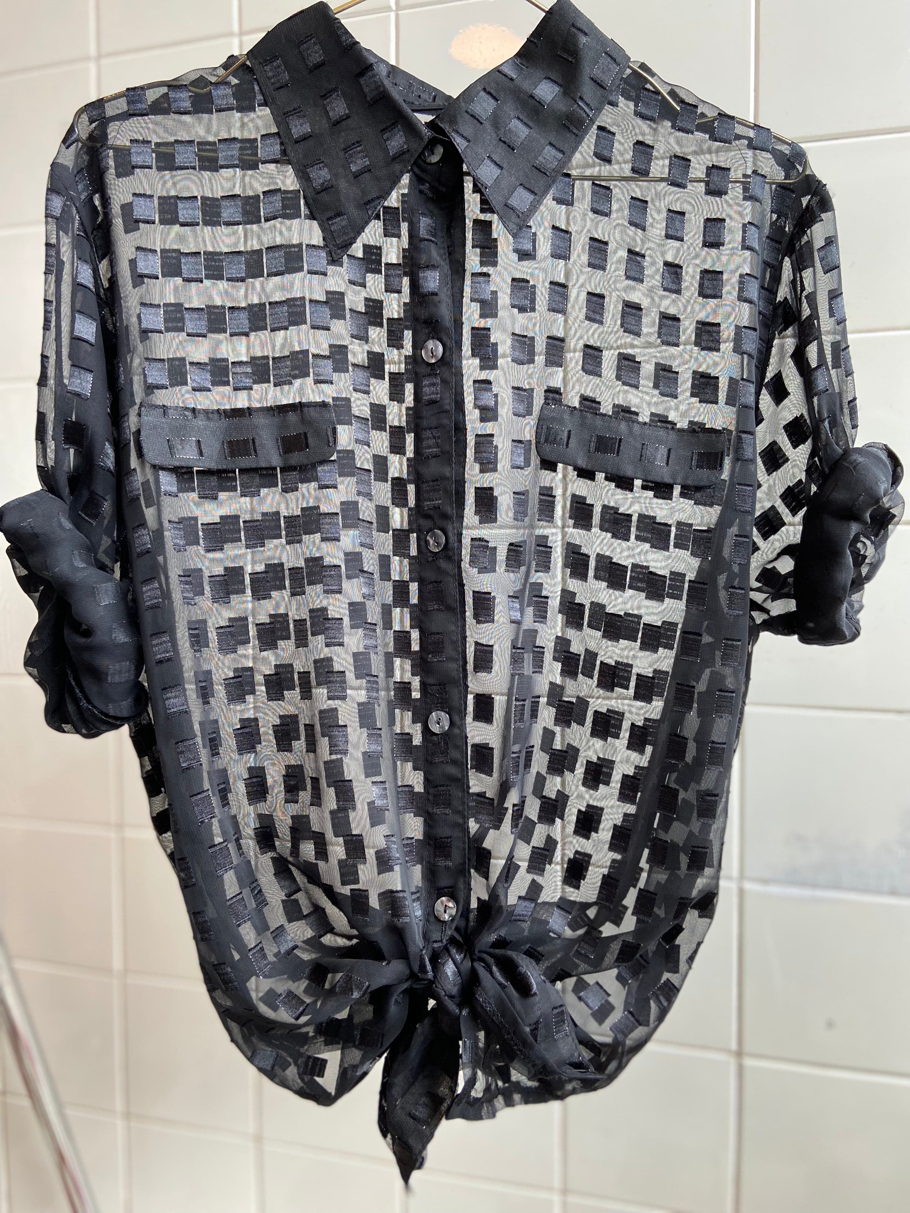 Vintage Vintage bluser L Vintagebluse - Sorte ruter, str 3XL