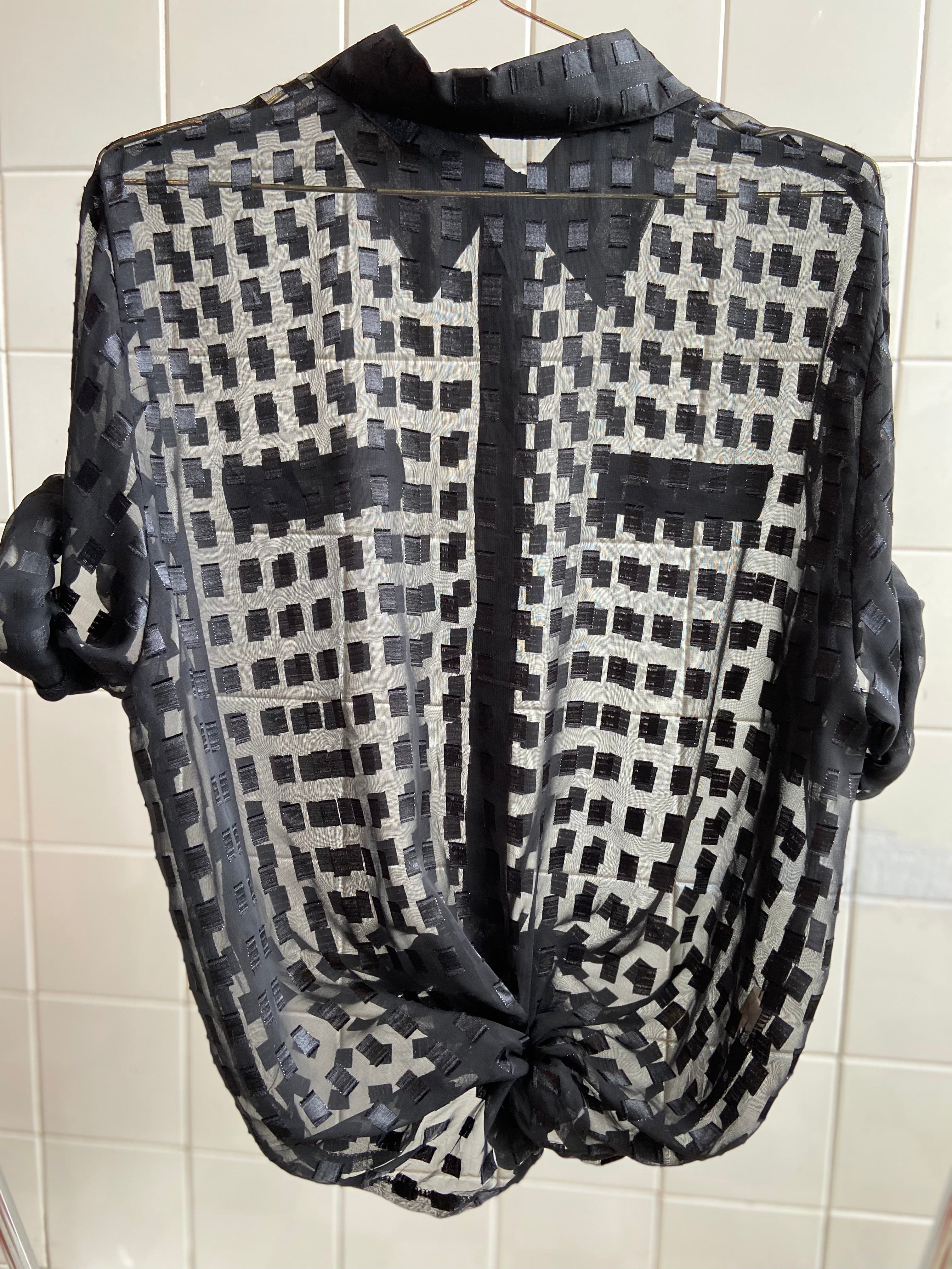 Vintage Vintage bluser 3XL Vintagebluse - Sorte ruter, str 3XL