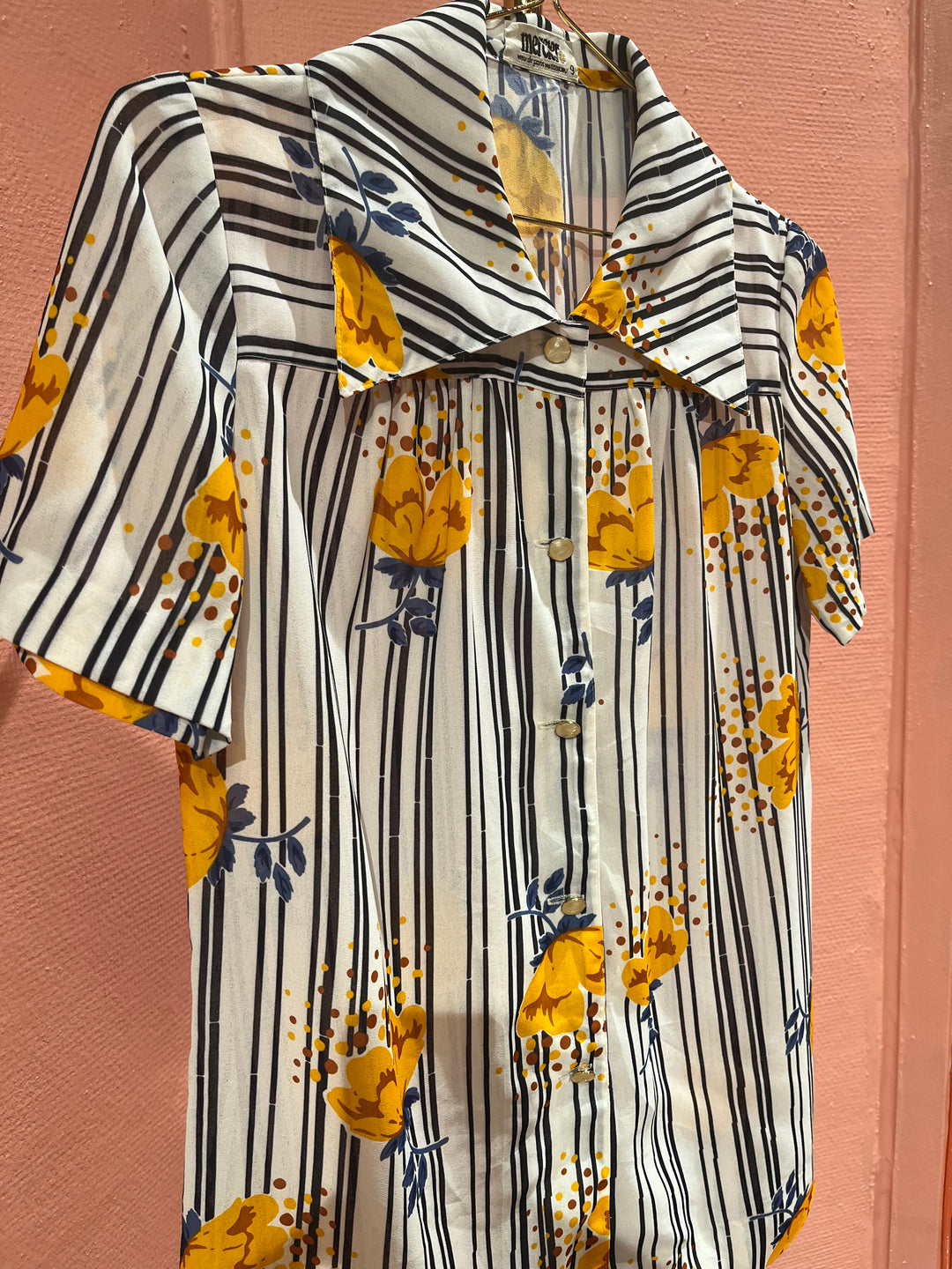 Vintage Vintage bluser XS Vintagebluse - Stripeblomster, str XS