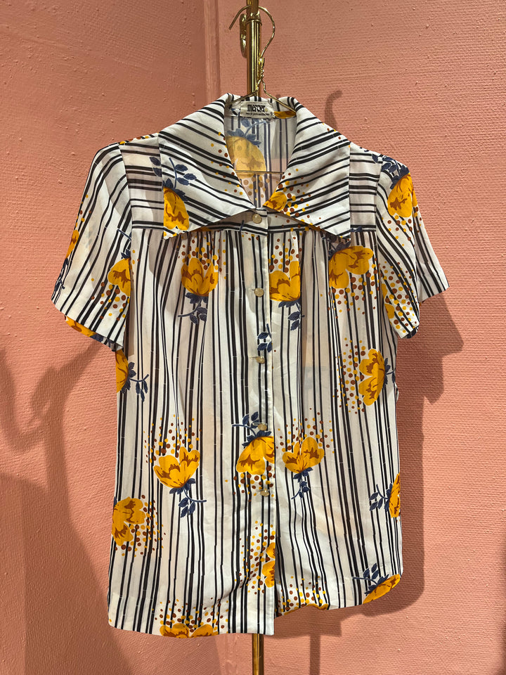 Vintage Vintage bluser XS Vintagebluse - Stripeblomster, str XS