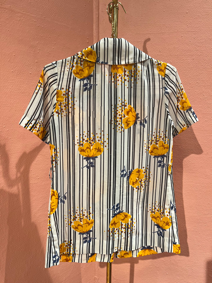 Vintage Vintage bluser XS Vintagebluse - Stripeblomster, str XS
