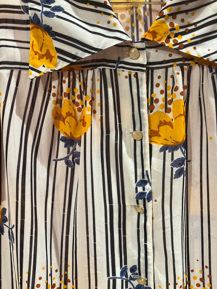 Vintage Vintage bluser XS Vintagebluse - Stripeblomster, str XS