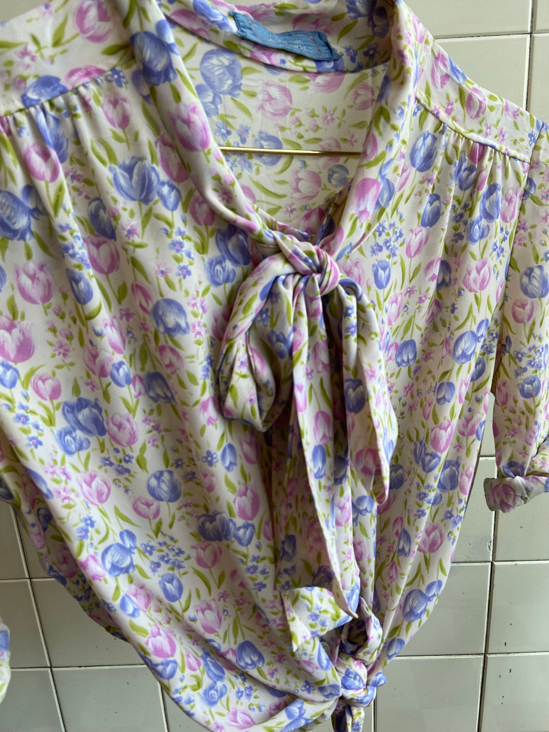 Vintage Vintage bluser L Vintagebluse - Tulipaner, str L