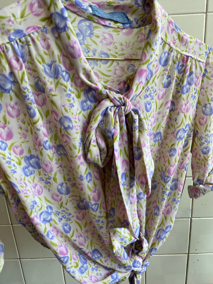 Vintage Vintage bluser L Vintagebluse - Tulipaner, str L