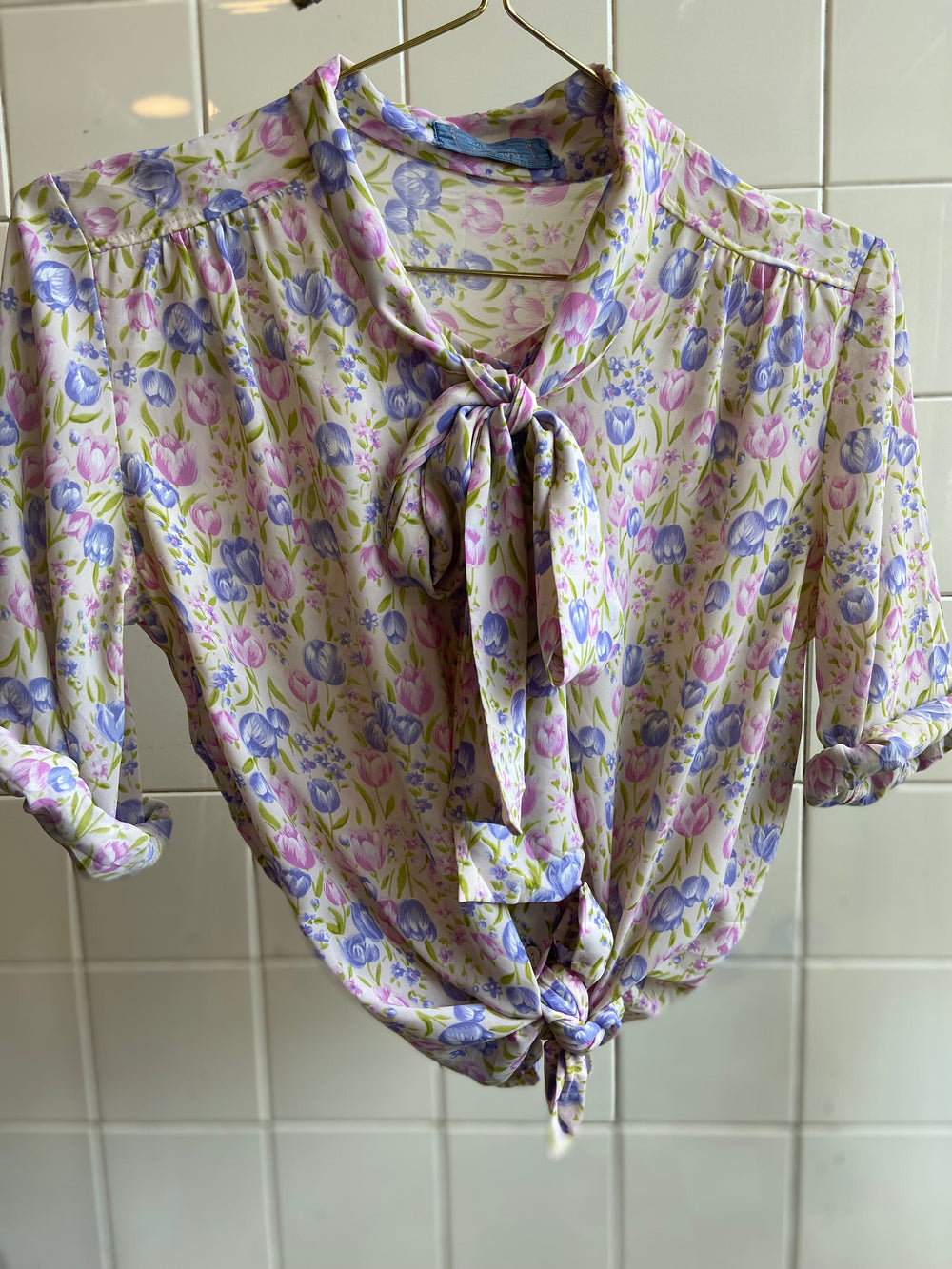 Vintage Vintage bluser L Vintagebluse - Tulipaner, str L
