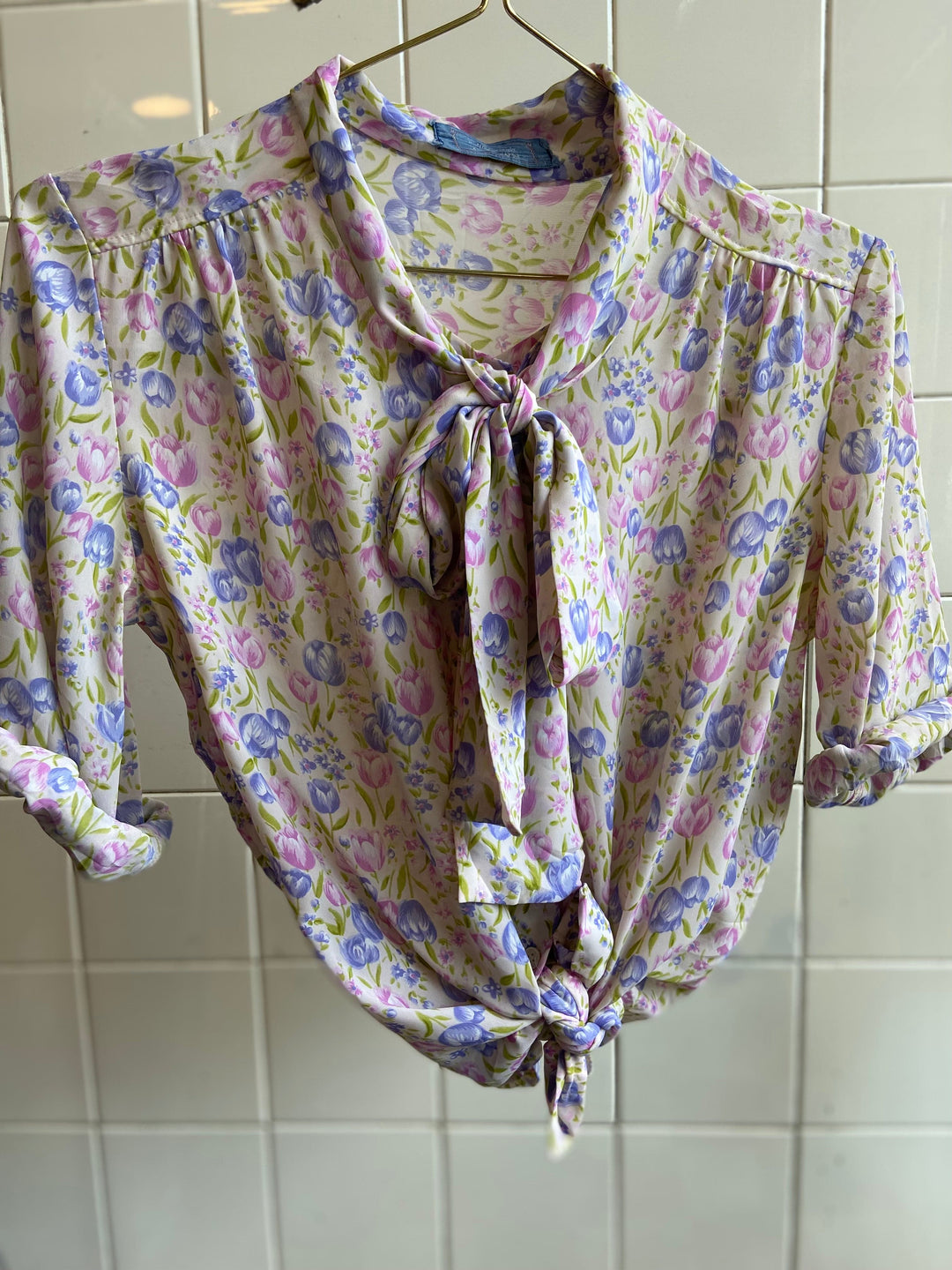 Vintage Vintage bluser L Vintagebluse - Tulipaner, str L