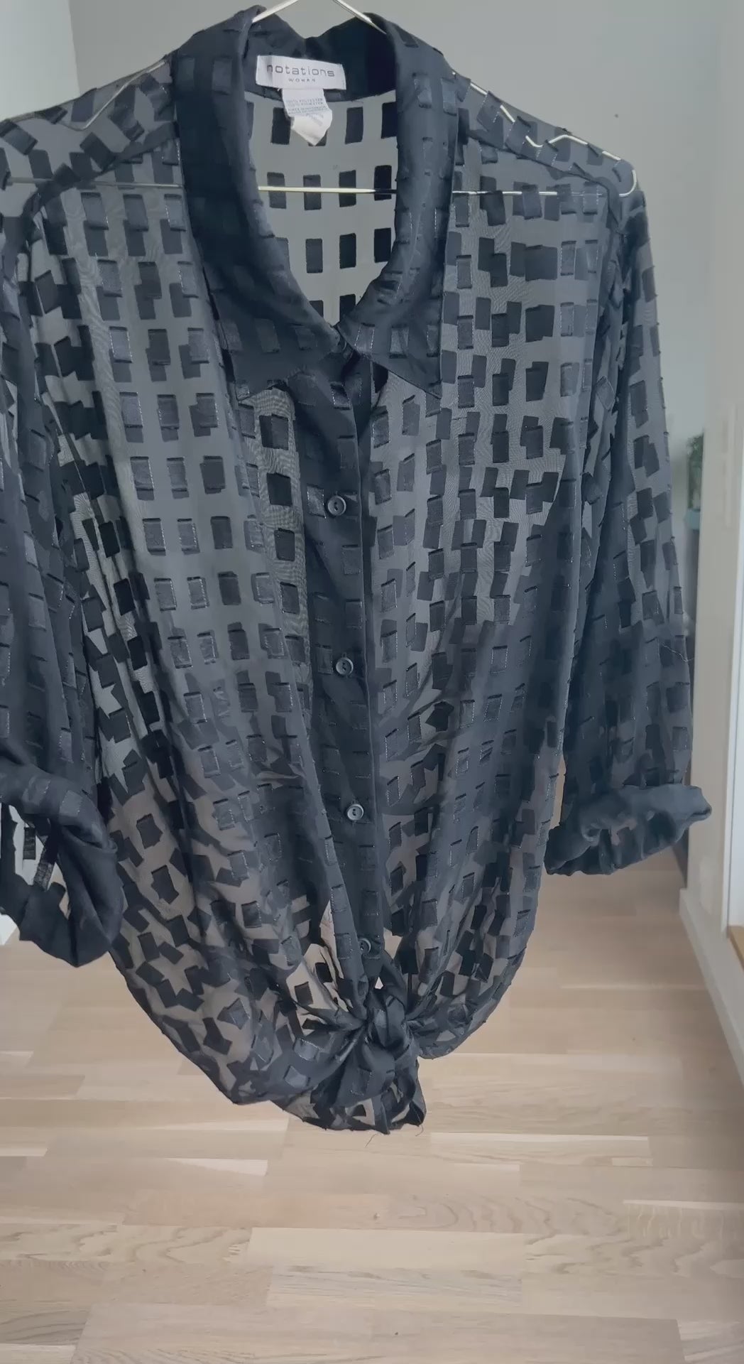 Vintagebluse - Sorte brikker, str 3XL