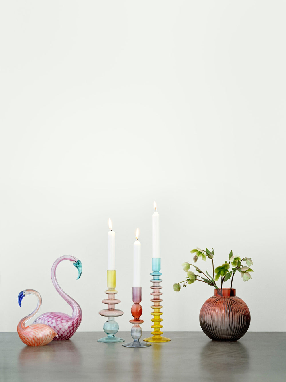 Bahne Lysestake Lysestake glass høy - yellow, pink and blue