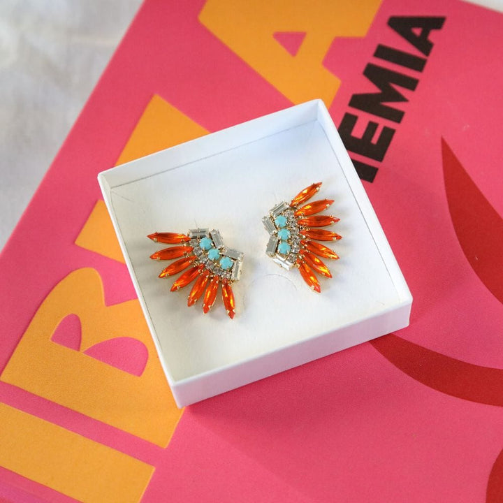 Caroline Svedbom øredobber Feather earrings - tangerine/turquoise