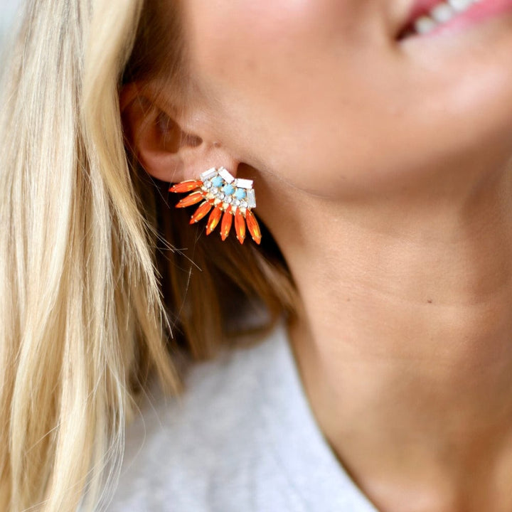 Caroline Svedbom øredobber Feather earrings - tangerine/turquoise