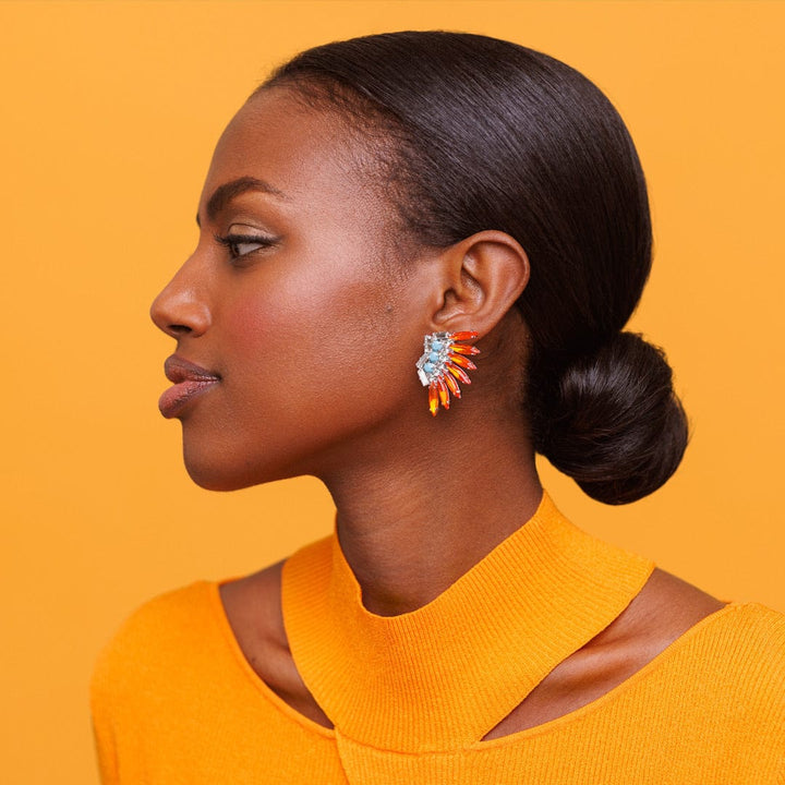 Caroline Svedbom øredobber Feather earrings - tangerine/turquoise