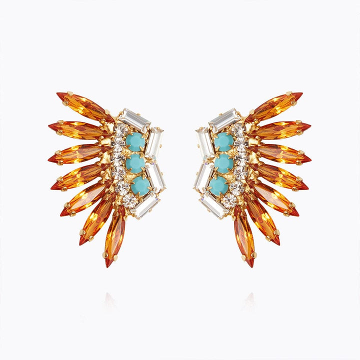 Caroline Svedbom øredobber Feather earrings - tangerine/turquoise