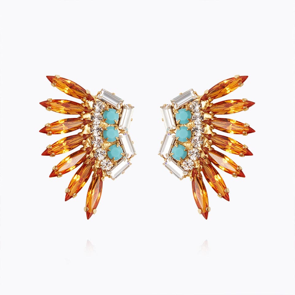 Caroline Svedbom øredobber Feather earrings - tangerine/turquoise