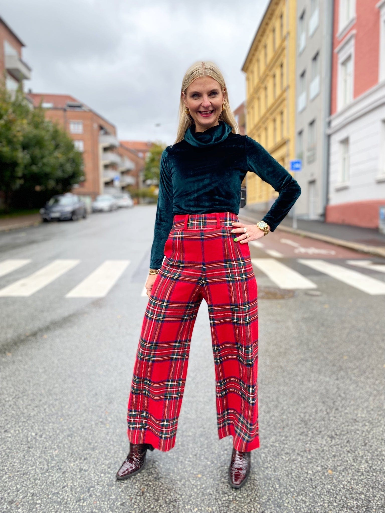 Hepburn Pants bukse med h yt liv tartan Fr ken Dianas salonger