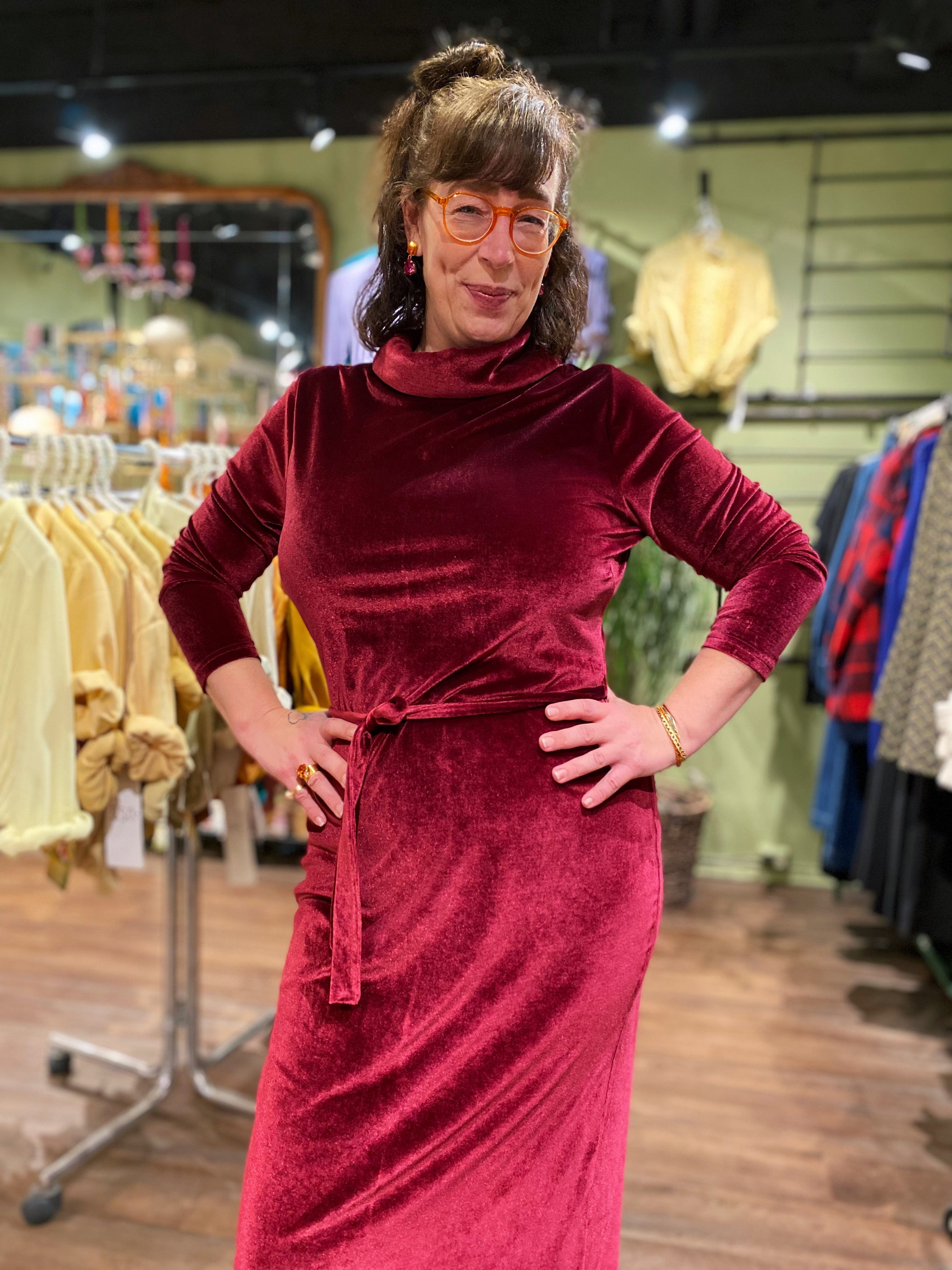 Dianas Vintage kjoler Frida Dress midi velvet - bordeaux