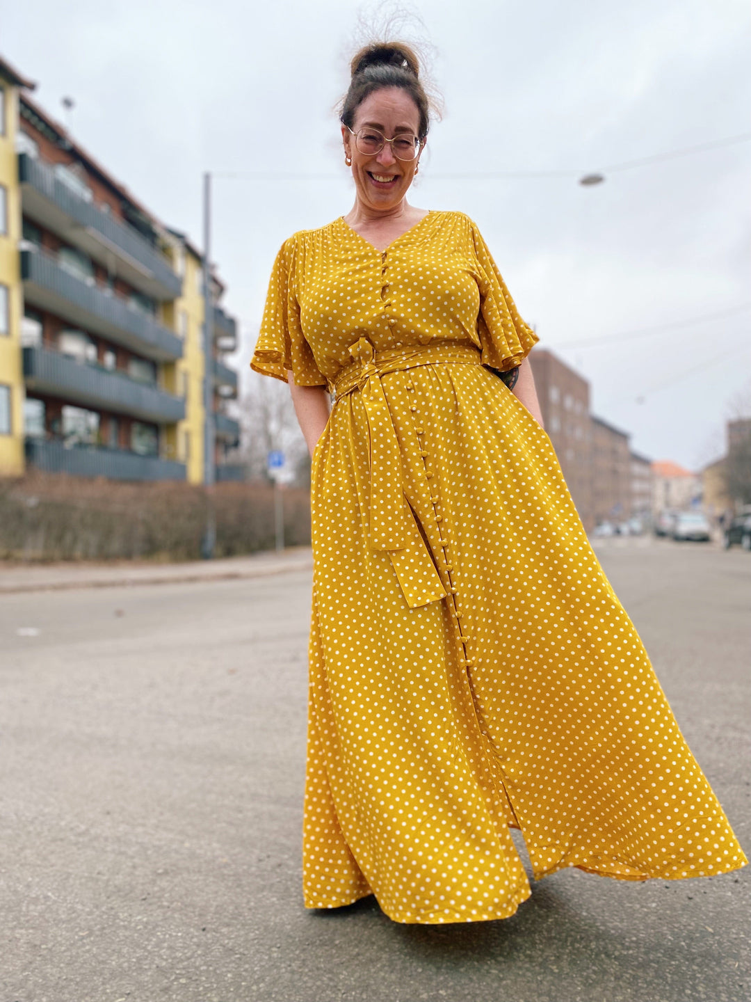 Dianas Vintage kjoler Monika dress dots - yellow