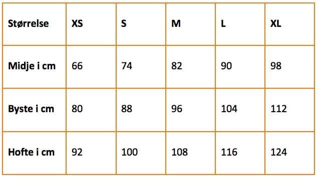 Måletabell/ størrelsesguide for klesmerket Dianas Vintage Dianas Vintage 