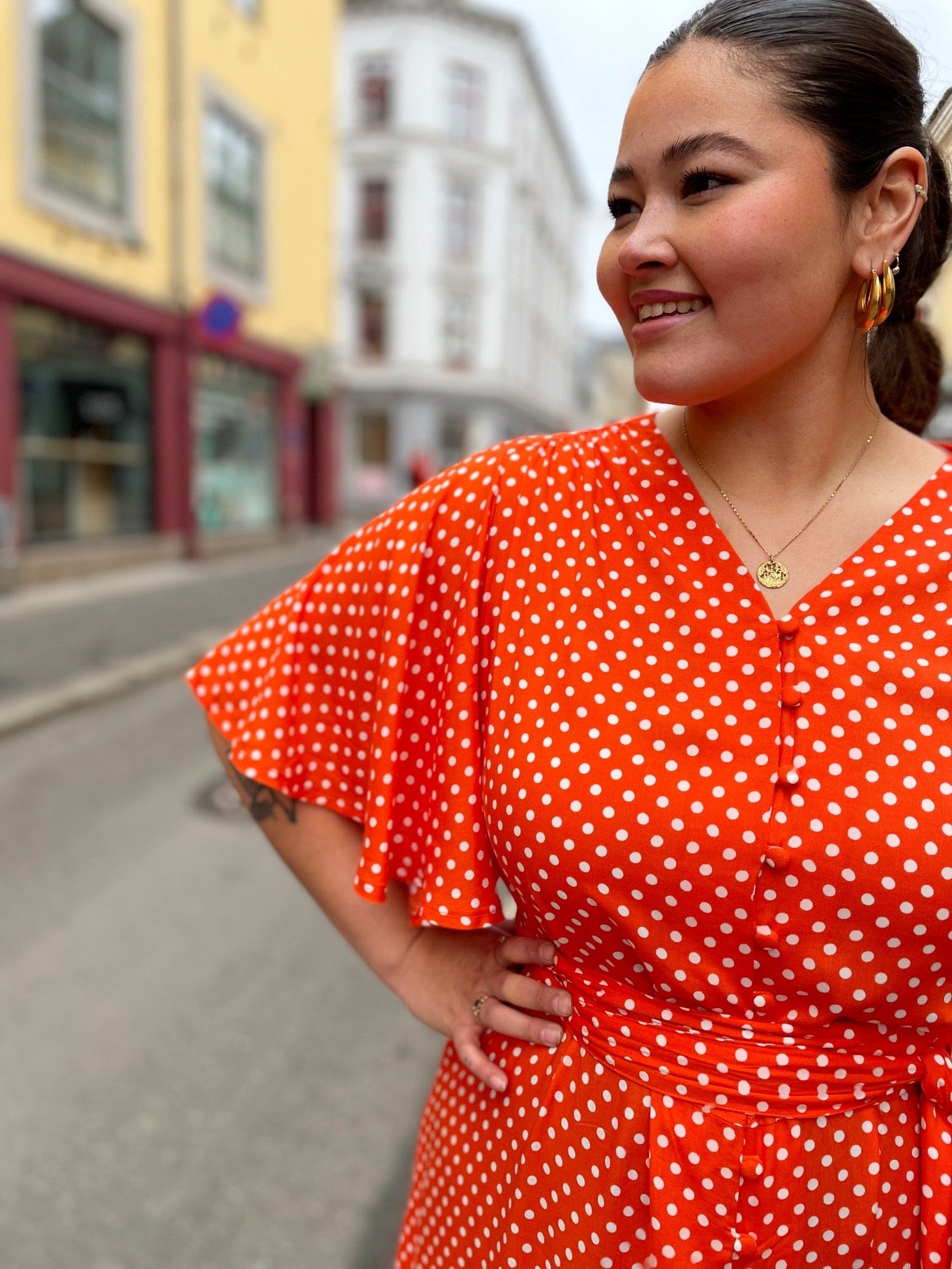 Dianas Vintage kjoler Monika dress short - dots orange