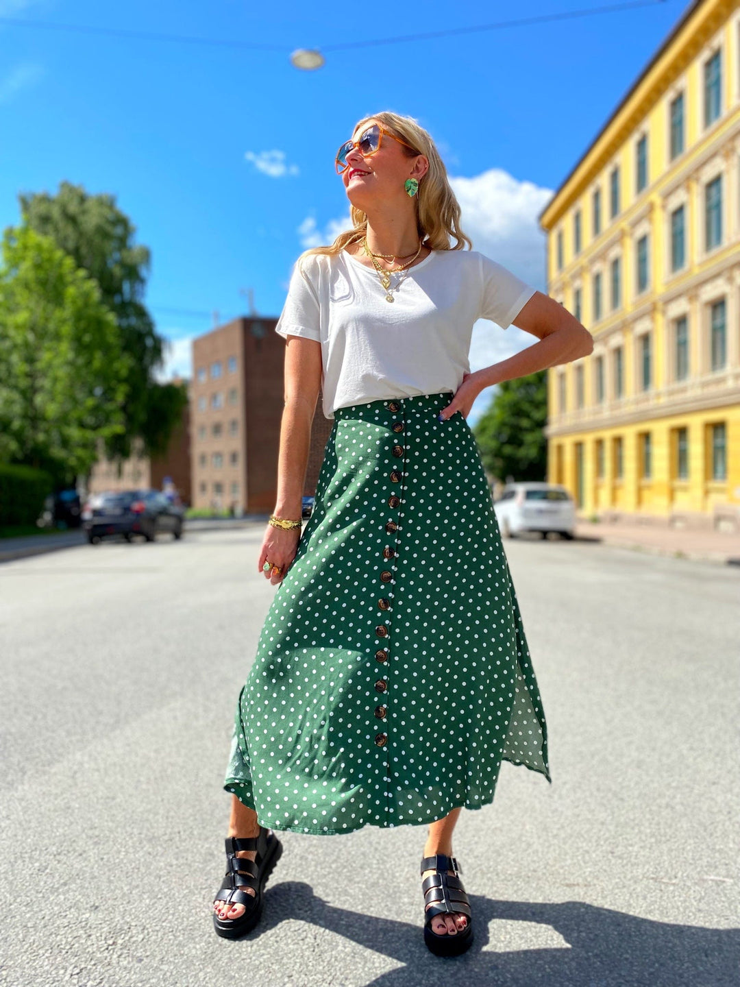 Dianas Vintage skjørt Betty Button skirt dots - green