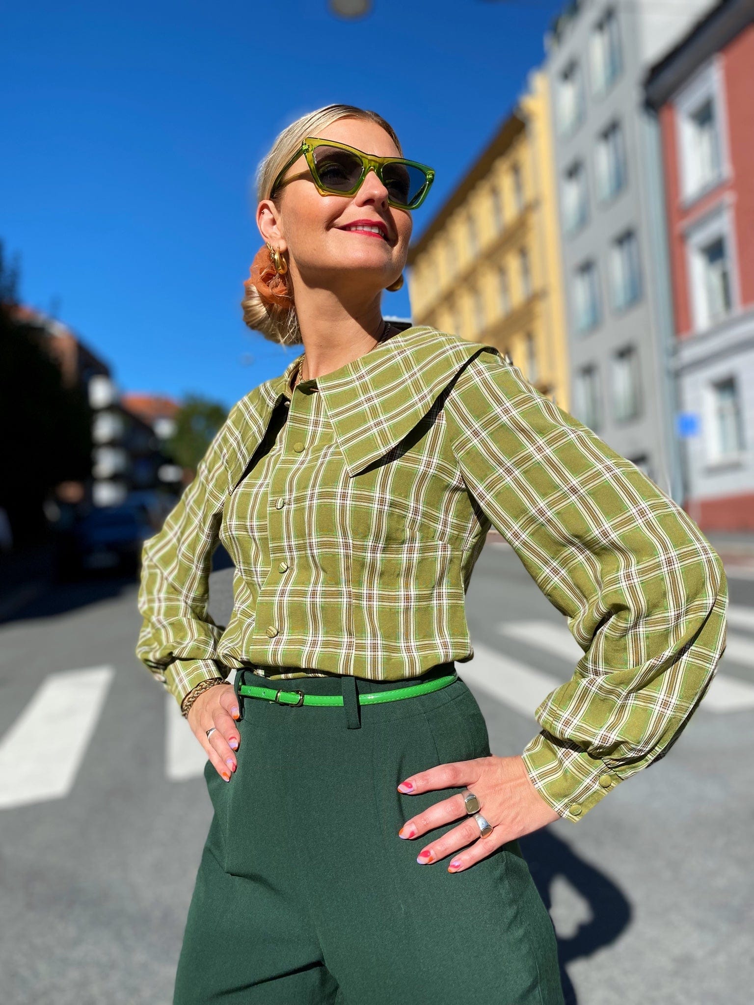 Dianas Vintage Topper Collar blouse - green plaid