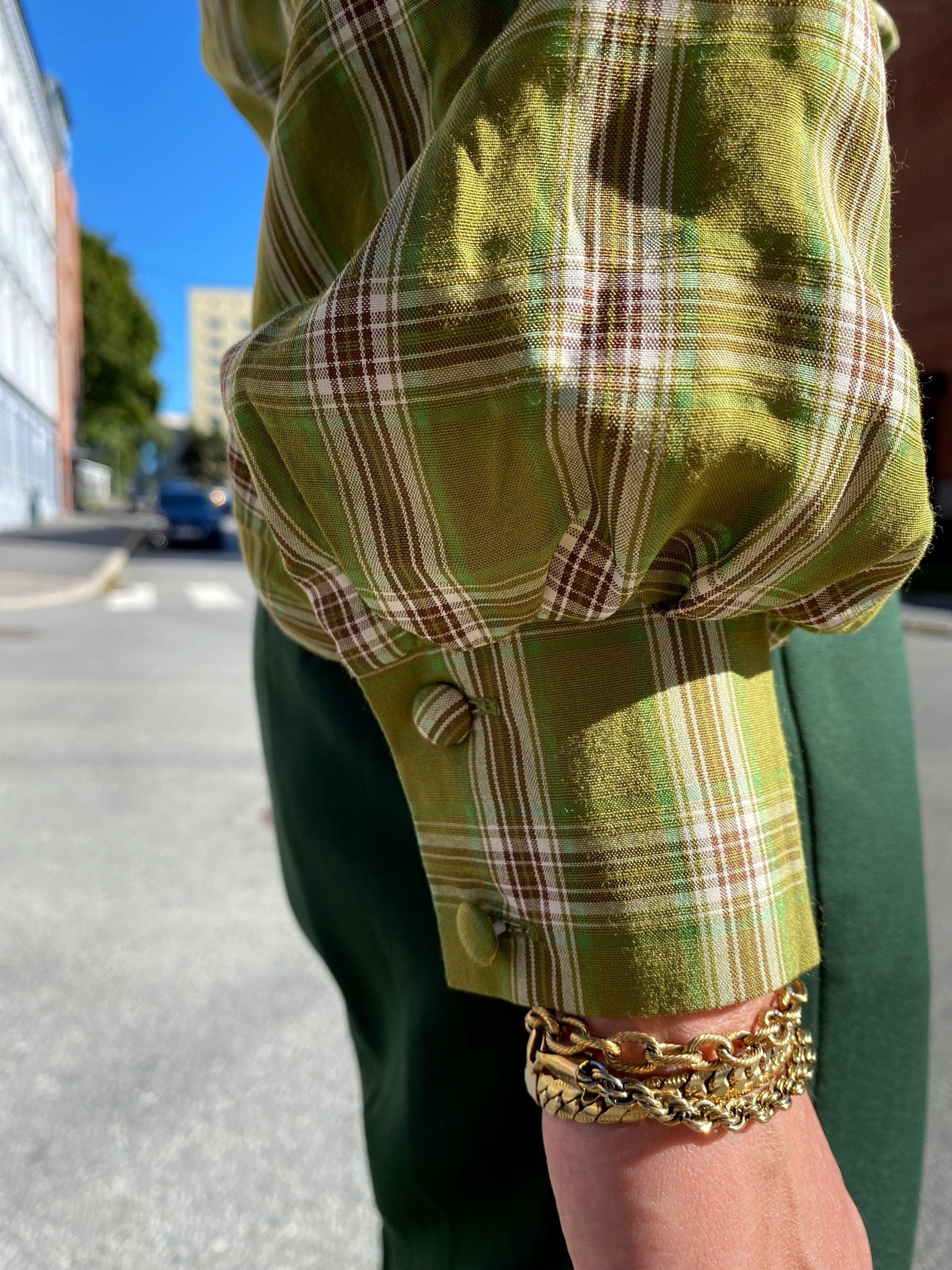Dianas Vintage Topper Collar blouse - green plaid