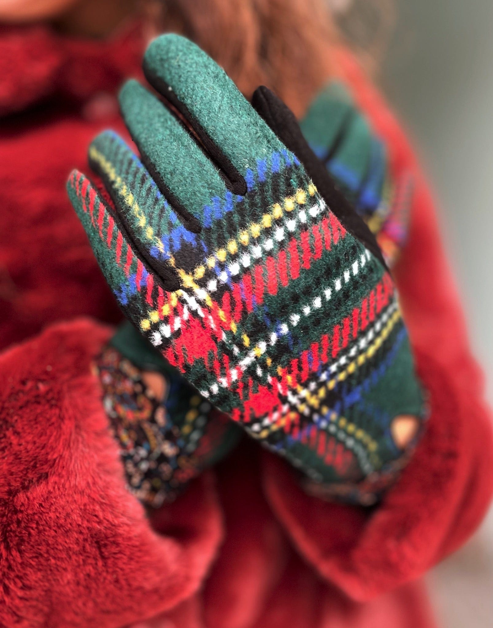 Frøken Dianas salonger hansker Hansker Tartan - grønn