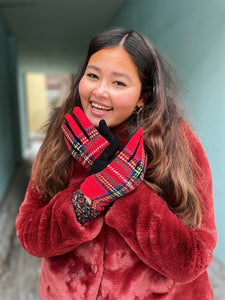 Frøken Dianas salonger hansker Hansker Tartan - rød