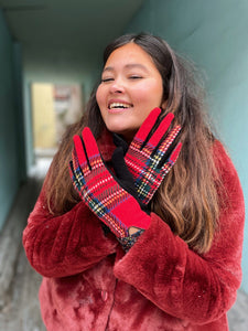 Frøken Dianas salonger hansker Hansker Tartan - rød